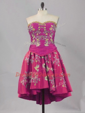 Free and Easy Fuchsia Lace Up Sweetheart Embroidery Homecoming Dress Sleeveless