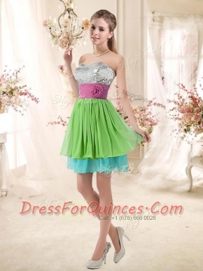 Cheap Sweetheart Short Sexy Prom Dresses with Sequins and Belt