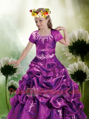 Beautiful Ball Gown Straps Purple Little Girl Pageant Dress with Appliques