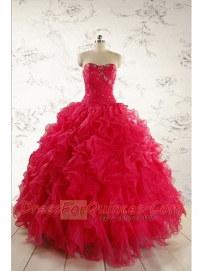 2015 New Style Sweetheart Coral Red Quinceanera Dresses with Beading