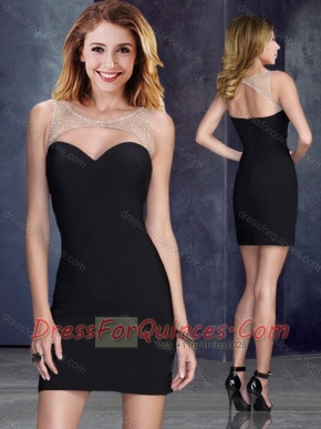 Sexy Beaded Top Elastic Woven Satin Dama Dress in Black