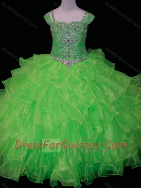 Perfect Sweetheart Ruffled Layer Mini Quinceanera Dress with Spaghetti Straps in Spring Green