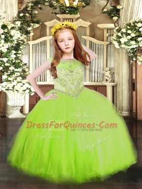 Floor Length Kids Pageant Dress Tulle Sleeveless Beading