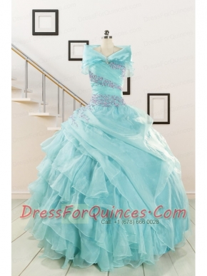 Sweetheart Organza Beading and Ruffles Quinceanera Dresses for 2015