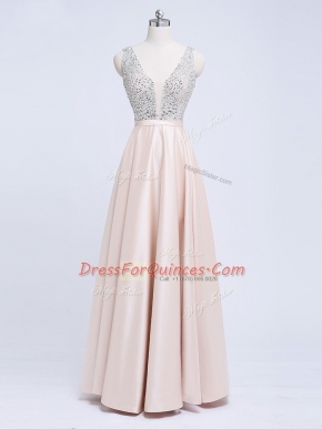 Elastic Woven Satin Sleeveless Floor Length and Beading and Belt