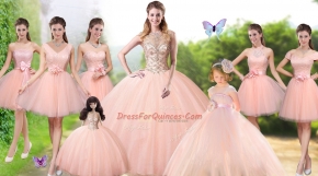 Glorious Ball Gowns Quinceanera Gowns Peach High-neck Tulle Sleeveless Floor Length Lace Up