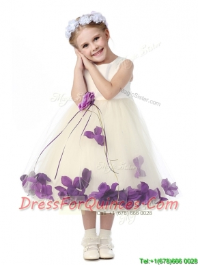 Gorgeous Scoop Mini Quinceanera Dress with Purple Hand Made Flowers and Appliques