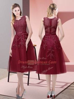 Romantic Burgundy Homecoming Dress Prom and Party with Beading and Lace and Appliques V-neck Sleeveless Lace Up