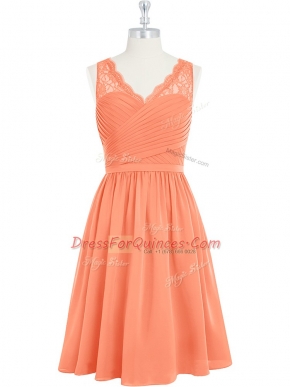 Custom Designed Orange Prom Dress Prom and Party with Lace V-neck Sleeveless Side Zipper