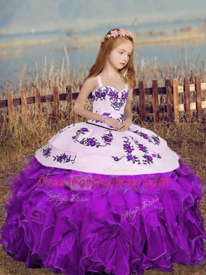 Purple Pageant Dress Party and Wedding Party with Embroidery Straps Sleeveless Lace Up