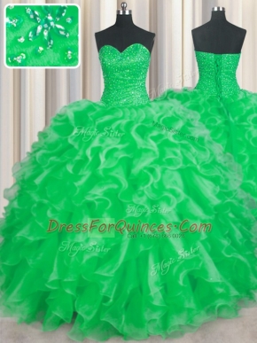 Luxury Organza Sleeveless Floor Length Vestidos de Quinceanera and Beading and Ruffles