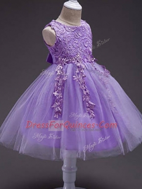 High End Sleeveless Zipper Knee Length Lace and Belt Kids Formal Wear