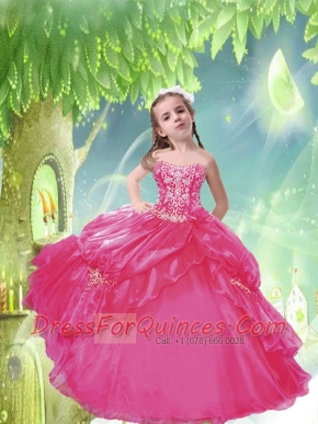 Fashionable Hot Pink Dress with Appliques and Pick-ups for Little Girl Pageant