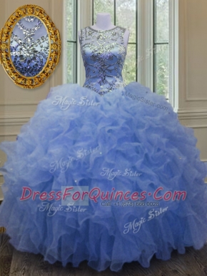 Scoop Sleeveless Beading and Ruffles Lace Up Sweet 16 Dresses