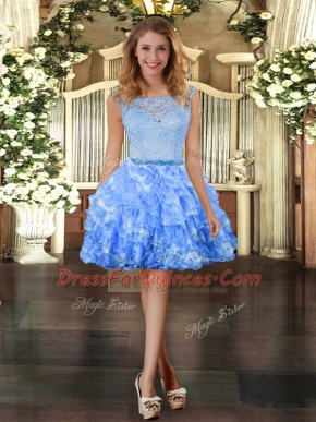 Spectacular Mini Length Blue Homecoming Dress Scoop Sleeveless Zipper