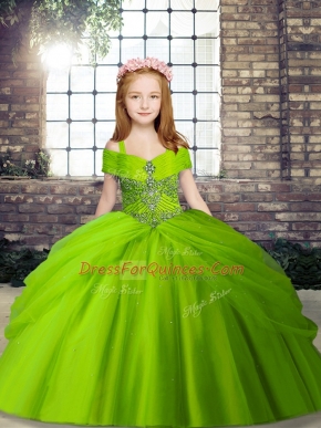 Discount Tulle Sleeveless Floor Length Kids Pageant Dress and Beading