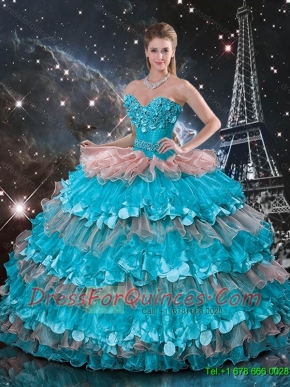 Delicate Ruffled Layers Sweetheart Quinceanera Dresses with Appliques 2016