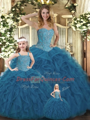 Great Floor Length Ball Gowns Sleeveless Teal Quinceanera Dresses Lace Up