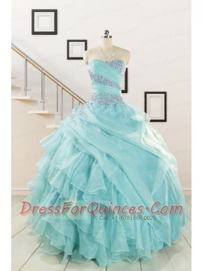 Beading and Ruffles Pretty Quinceanera Dresses in Turquoise for 2015