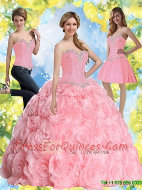 2015 Most Popular Beading Baby Pink Quince Dresses