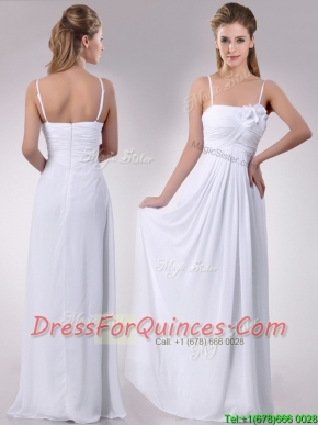 Latest Handcrafted Flower White Prom Dress with Spaghetti Straps