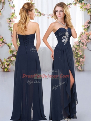 Custom Designed Chiffon Sleeveless Floor Length Quinceanera Court Dresses and Beading and Ruffles