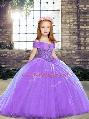 High End Sleeveless Brush Train Beading Lace Up Little Girl Pageant Dress