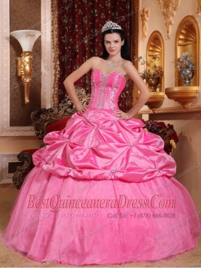 Rose Pink Ball Gown Sweetheart Floor-length Taffeta Beading Quinceanera Dress