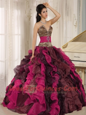 Wholesale Multi-color 2013 Pretty Quinceanera DressesV-neck Ruffles With Leopard and Beading