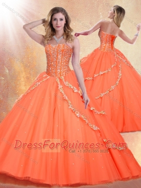 Romantic Sweetheart Brush Train Quinceanera Gowns with Beading
