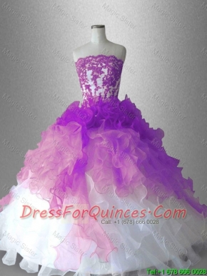 Beautiful Strapless Appliques Quinceanera Gowns in Organza