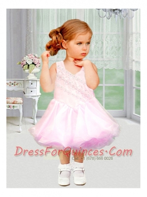 2014 Sweet Baby Pink A-Line Tea-length Little Girl Dress with Appliques and Beading