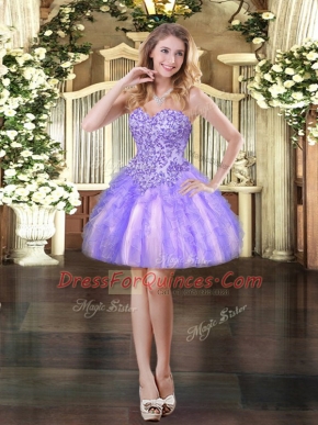Lavender Sweetheart Lace Up Appliques and Ruffles Homecoming Dress Sleeveless