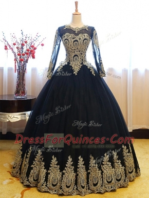 Scoop Tulle Sleeveless Floor Length Vestidos de Quinceanera and Appliques