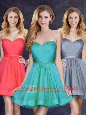 Low Price Turquoise Short Prom Dress with Belt