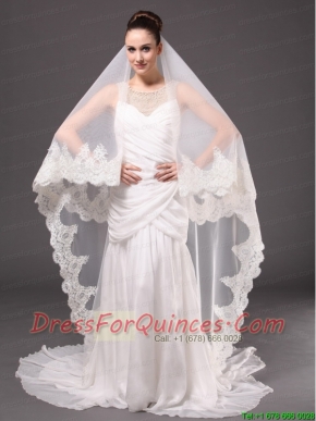 Lace Appliques One-tier Cathedral Tulle Graceful Wedding Veil