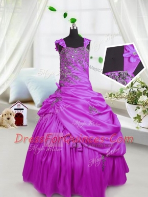 Beading and Pick Ups Flower Girl Dresses for Less Fuchsia Lace Up Sleeveless Floor Length