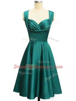 Discount Teal Straps Neckline Ruching Quinceanera Dama Dress Sleeveless Lace Up