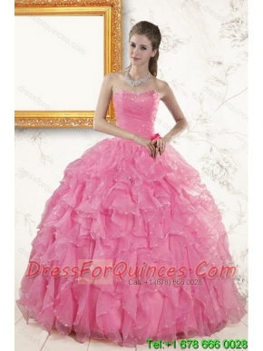 2015 Best Baby Pink Beading and Ruffles Quinceanera Dresses