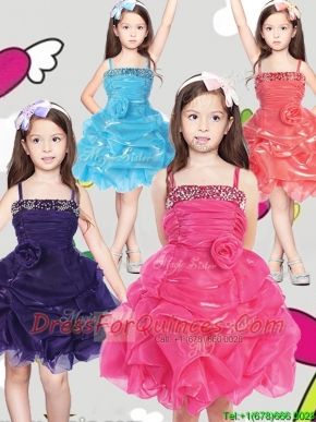 Latest Spaghetti Straps Mini Quinceanera Dress with Hand Made Flowers and Pick Ups