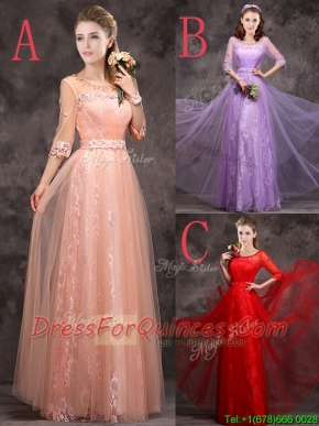 Exclusive See Through Scoop Applique and Laced Prom Dresses with Half Sleeves