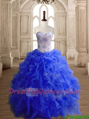 Low Price Beaded Bodice and Ruffled Royal Blue Quinceanera Dress in Organza
