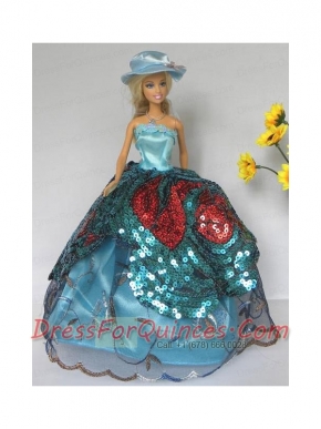 Free Shippment Barbie Doll Lace and  Sequins Clothes Party Dresses Gown