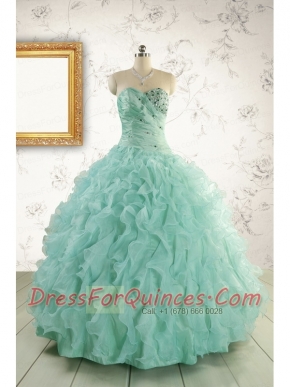 2015 Pretty Sweetheart Beading Quinceanera Dresses in Apple Green