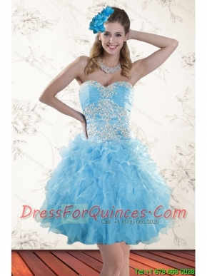 2015 Spring Baby Blue Sweetheart Prom Dresses with Embroidery