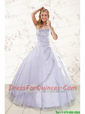 2015 Brand New Strapless Lavender Quinceanera Dresses with Appliques
