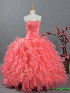 Puffy Sweetheart Beading Watermelon Custom Made Quinceanera Dresses for 2015