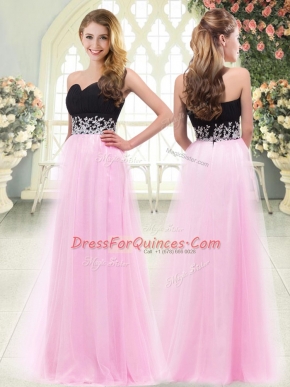 Deluxe Rose Pink Empire Tulle Sweetheart Sleeveless Appliques Floor Length Zipper