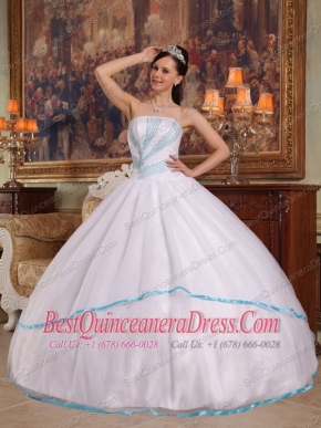 White Ball Gown Strapless Floor-length Organza Beading Quinceanera Dress