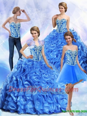 Elegant Embroidery and Ruffles Royal Blue Sweet 15 Dresses
